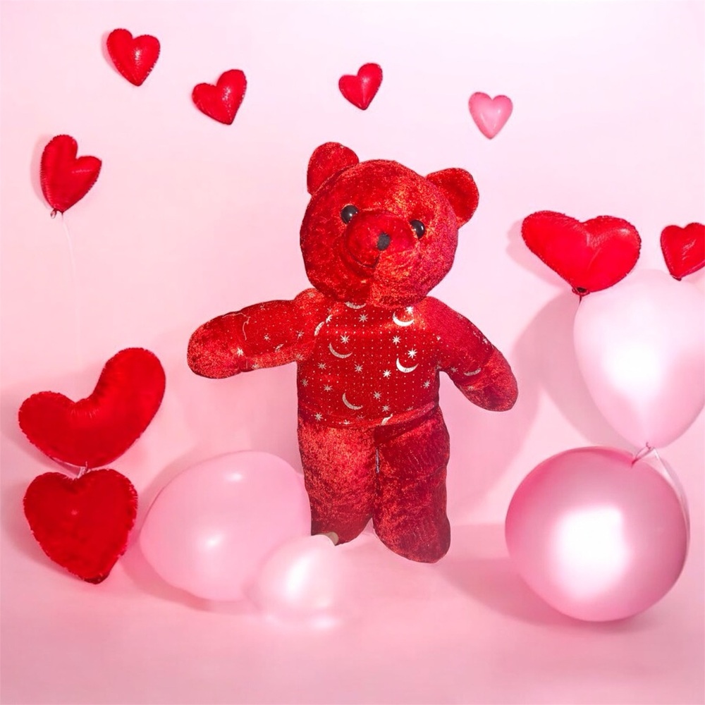 Red 14” Teddy Bear With Silver Snowflakes By Rhode Island Novelty